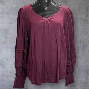 Democracy Heather Wineberry Long Smock Cuff Sleeve Sweetheart Knit Top XL